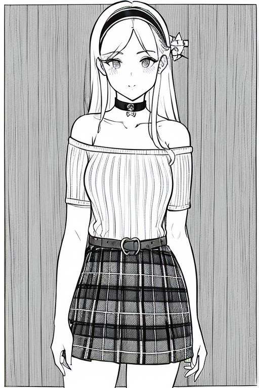 ((1girl)),  lineart,  monochrome on Tensor.Art