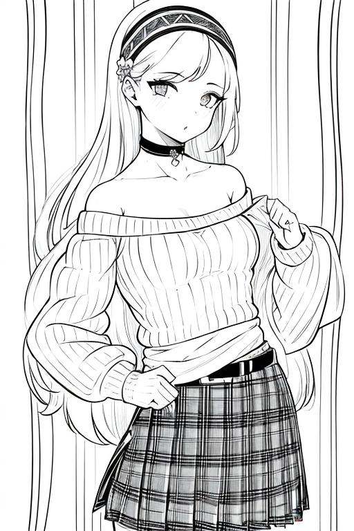 ((1girl)),  lineart,  monochrome on Tensor.Art