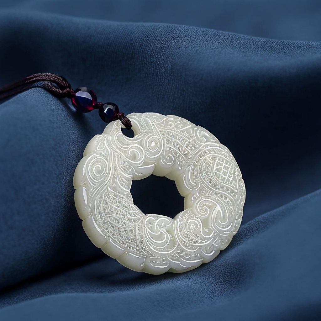 Close-up, Abstract Jade Ornament in Jade, White Jade, Engraving