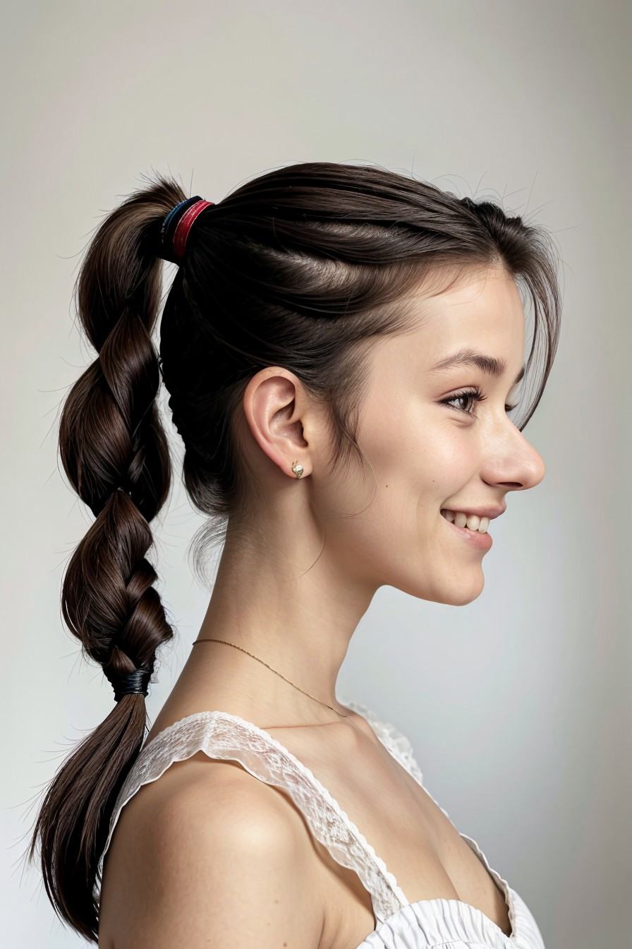 headshot of photo of PatiTonin,  focus on smiling face,  side view wearing a maid dress on Tensor.Art