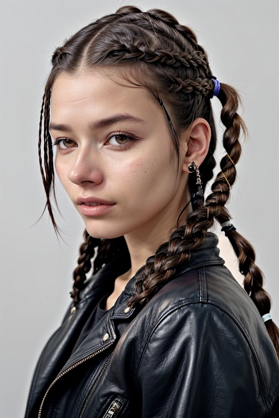 close range of photo of PatiTonin,  focus on face,  wearing a leather jacket on Tensor.Art