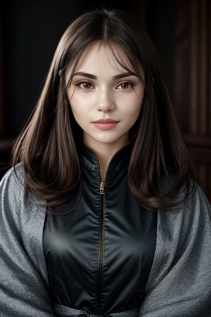 close range of photo of Lena,  focus on smiling face,  wearing a mage robe on Tensor.Art