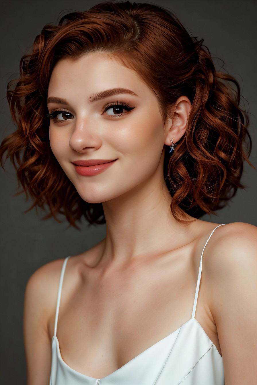 close range of photo of Madison Kate,  focus on smiling face,  wearing an elegant evening gown on Tensor.Art