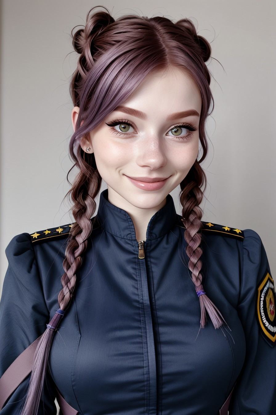 close range of realistic photo of LiluCinnamon,  focus on smiling face,  wearing a military uniform on Tensor.Art