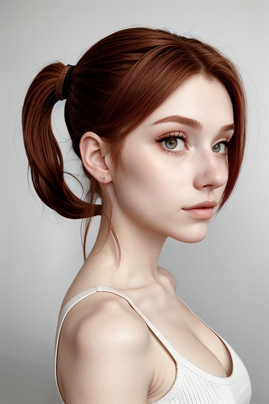 half-body of realistic photo of LiluCinnamon,  focus on face,  side view wearing a thin sweater on Tensor.Art