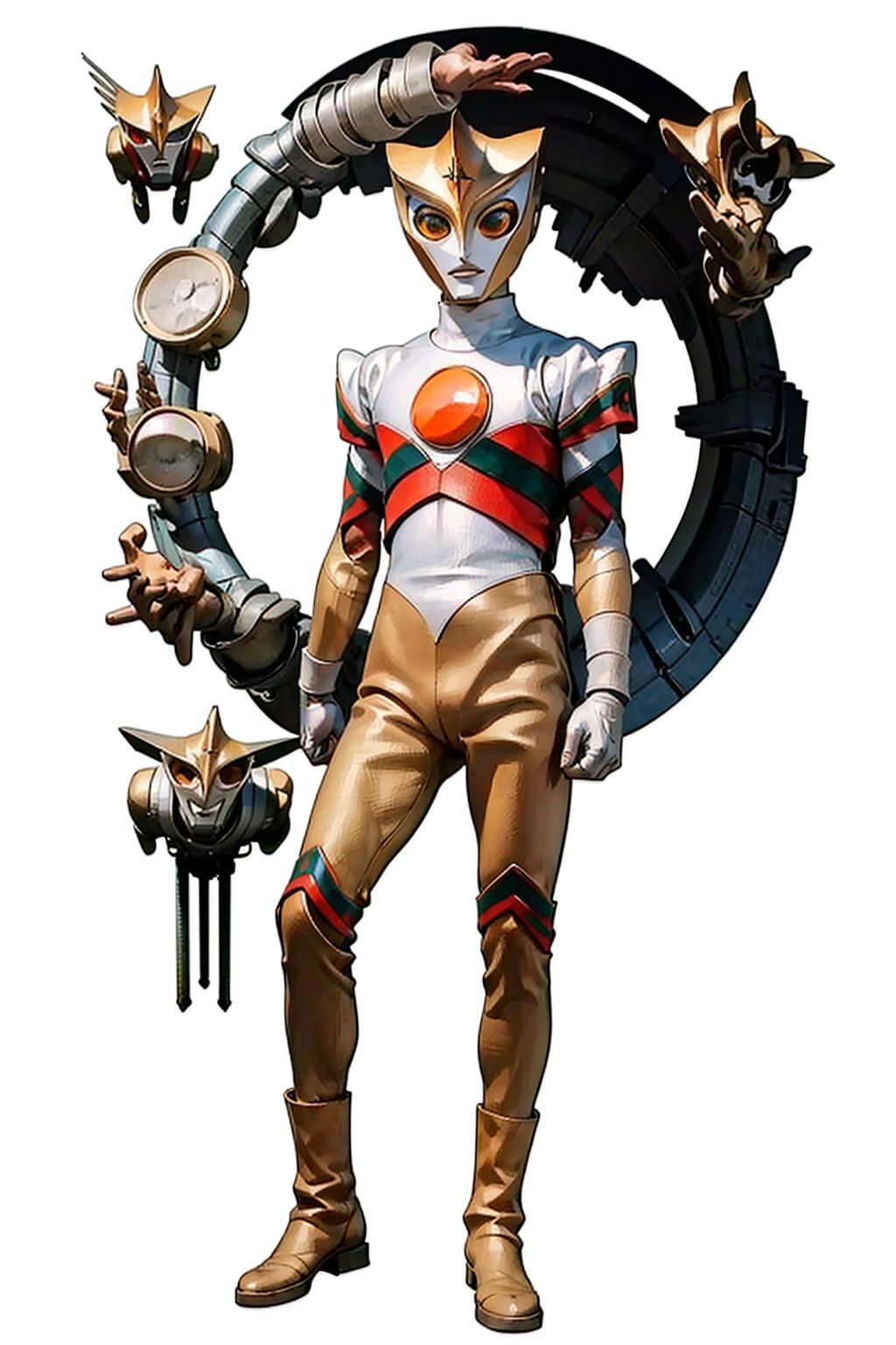 (masterpiece:1.3), (the best quality:1.2), (super fine illustrations:1.2), (Masterpiece), high quality, high detail,((white background:1.2)), looking at viewer, (SOLO:1.4),outline,,simple background, tri fighter,armor, bodysuit, boots, helmet,tri fighter