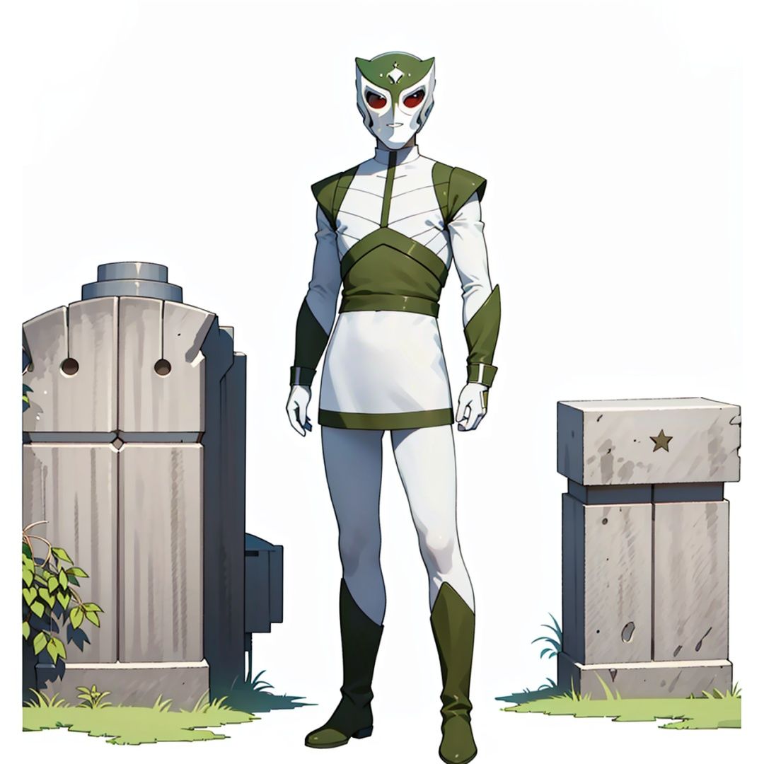 (masterpiece:1.3), (the best quality:1.2), (super fine illustrations:1.2), (Masterpiece), high quality, high detail,((white background:1.2)), looking at viewer, (SOLO:1.4),outline,,simple background, armor,gloves,boots,bodysuit,mask,helmet,armor