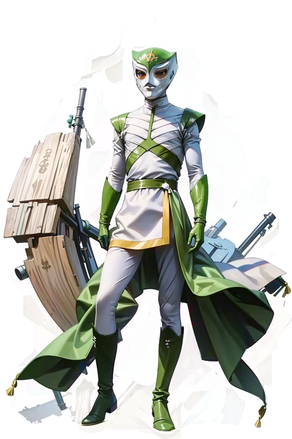 (masterpiece:1.3), (the best quality:1.2), (super fine illustrations:1.2), (Masterpiece), high quality, high detail,((white background:1.2)), looking at viewer, (SOLO:1.4),outline,,simple background, armor,gloves,boots,bodysuit,mask,helmet,armor