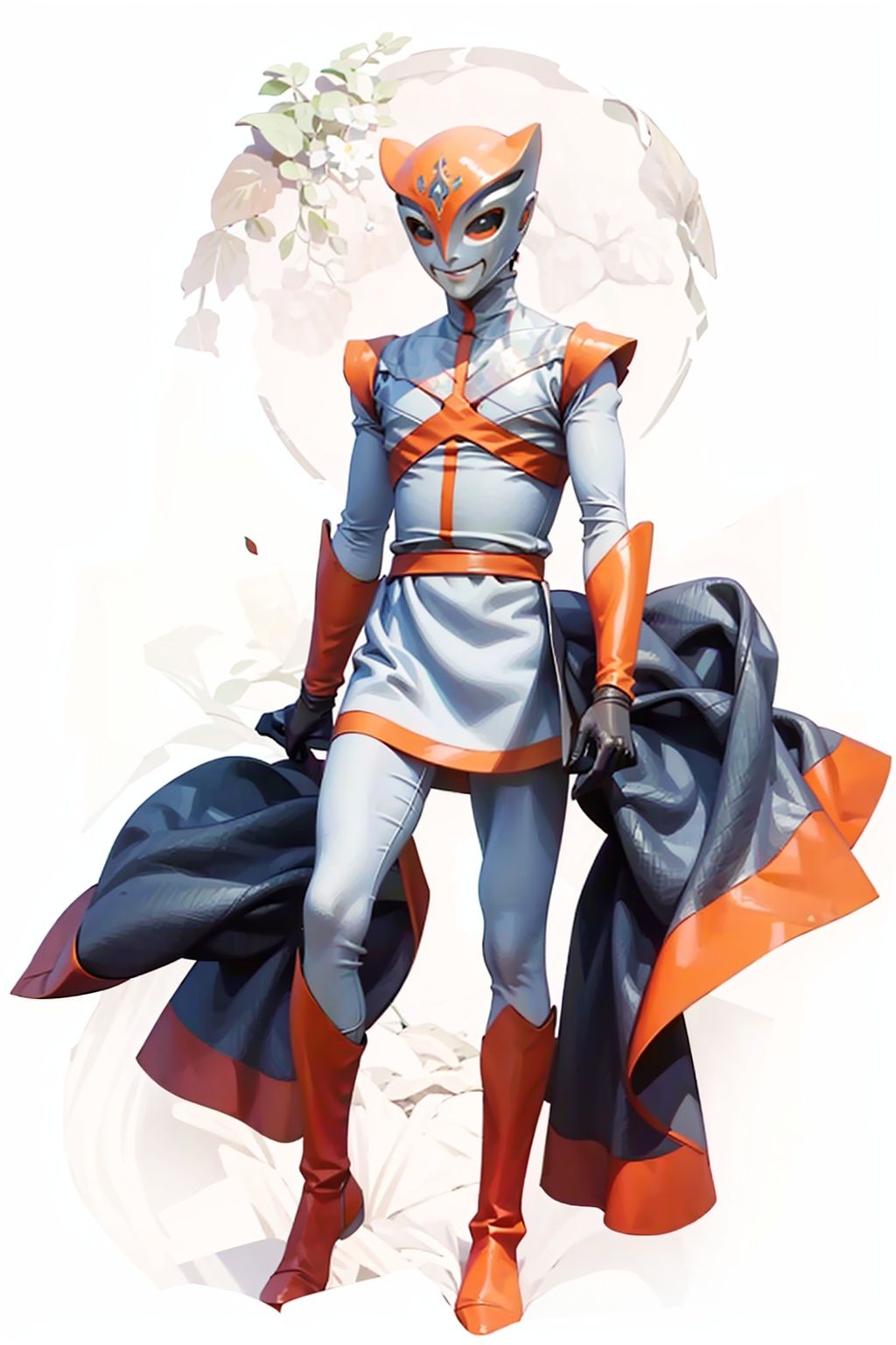 (masterpiece:1.3), (the best quality:1.2), (super fine illustrations:1.2), (Masterpiece), high quality, high detail,((white background:1.2)), looking at viewer, (SOLO:1.4),outline,,simple background, gloves,boots,armor,bodysuit,mask,helmet,gloves