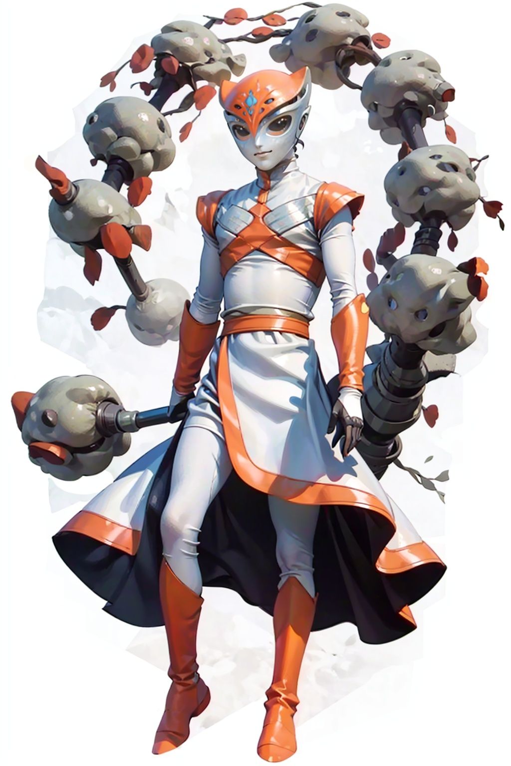 (masterpiece:1.3), (the best quality:1.2), (super fine illustrations:1.2), (Masterpiece), high quality, high detail,((white background:1.2)), looking at viewer, (SOLO:1.4),outline,,simple background, gloves,boots,armor,bodysuit,mask,helmet,gloves