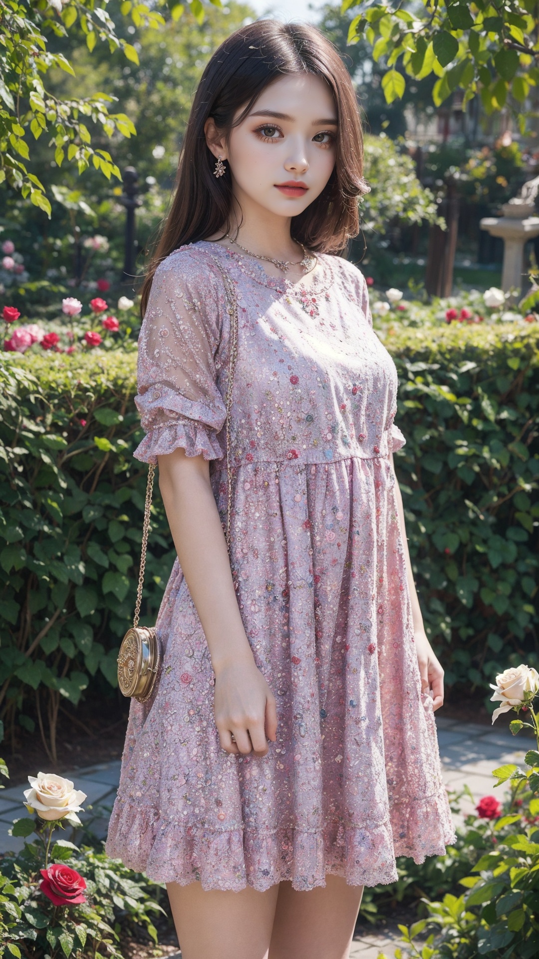 20 years old girl wear babydoll dress in the rose garden,  realistic,  best quality on Tensor.Art