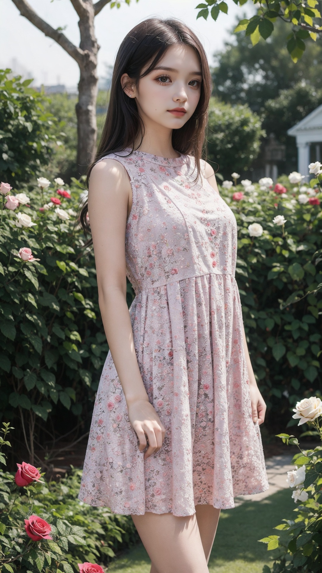 20 years old girl wear babydoll dress in the rose garden,  realistic,  best quality on Tensor.Art