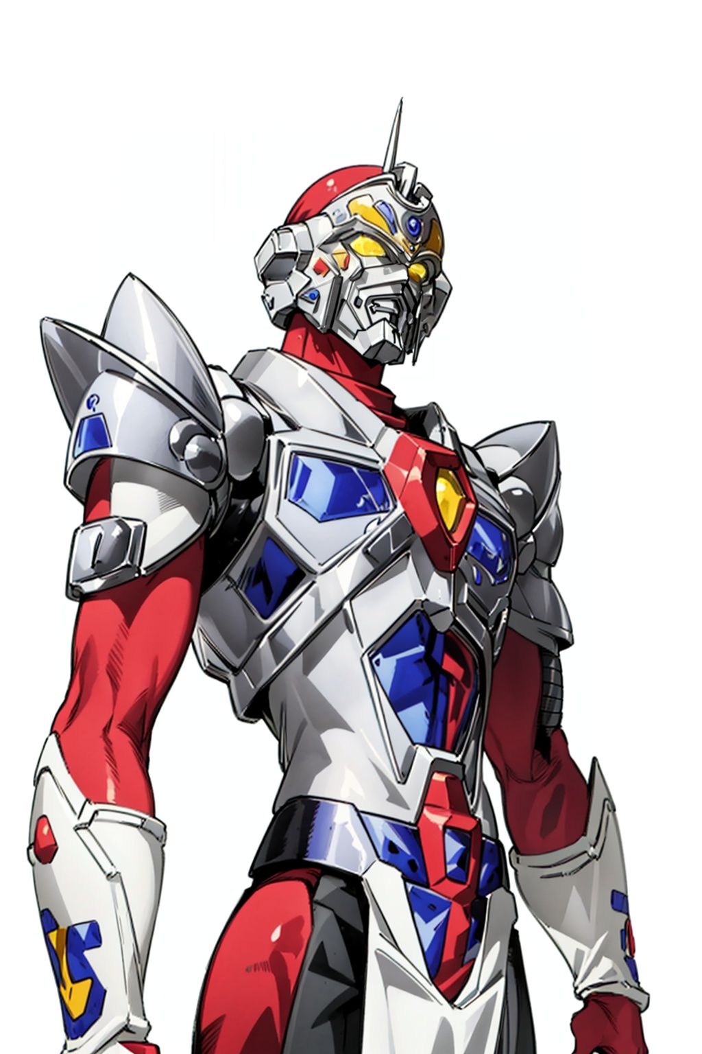 (masterpiece:1.3), (the best quality:1.2), (super fine illustrations:1.2), (Masterpiece), high quality, high detail,((white background:1.2)), looking at viewer, (SOLO:1.4),outline,,simple background, gauntlets,armor,breastplate,shoulder armor, machinery, super robot, robot, mecha, helmet,gauntlets