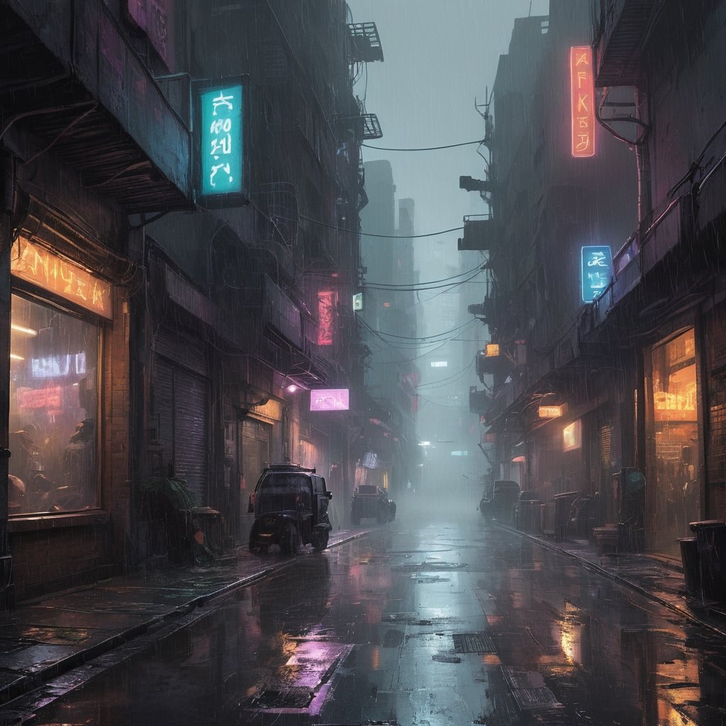 inkpunk style illustration concept art of a busy cyberpunk street,  dark alley,  rain on Tensor.Art
