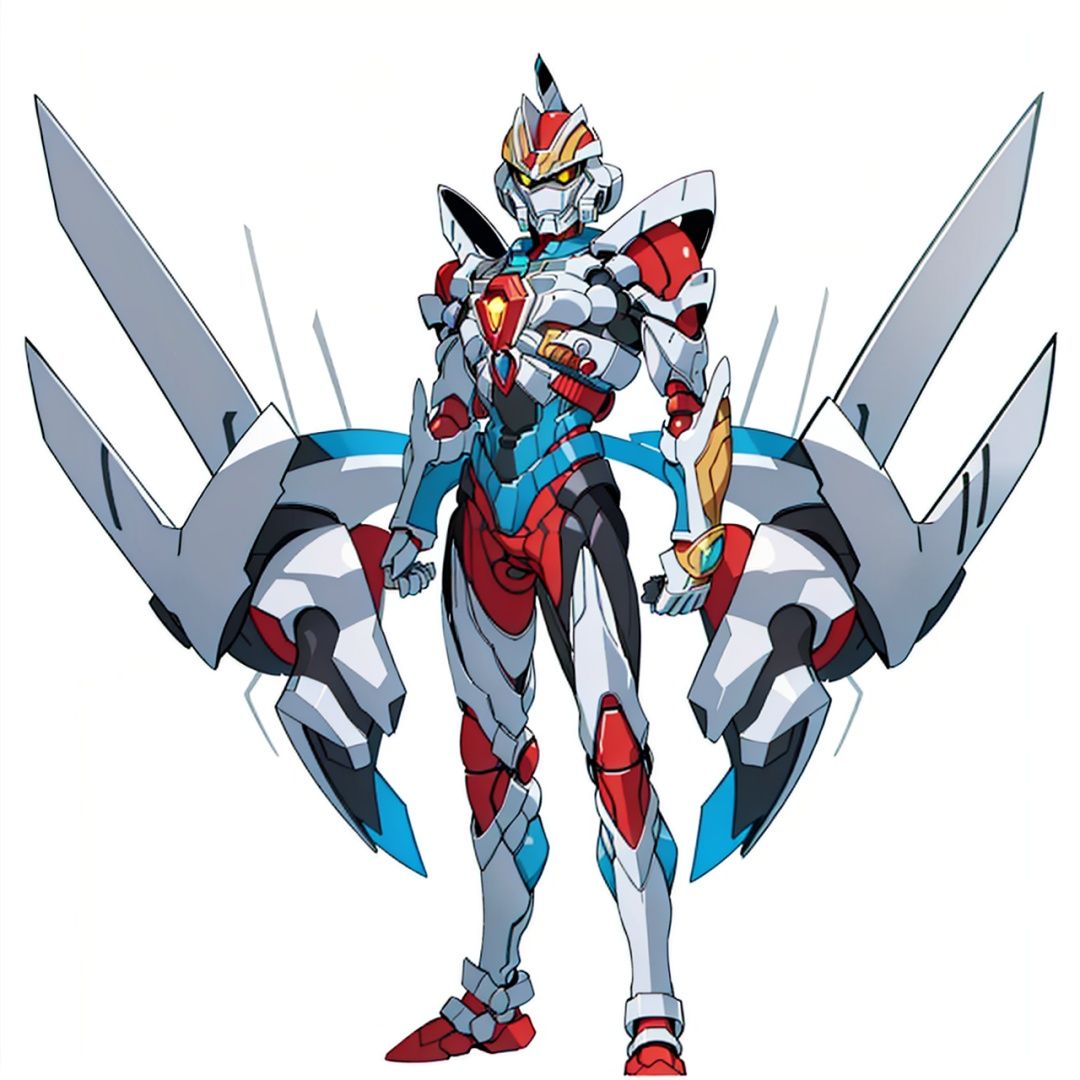 (masterpiece:1.3), (the best quality:1.2), (super fine illustrations:1.2), (Masterpiece), high quality, high detail,((white background:1.2)), looking at viewer, (SOLO:1.4),outline,,simple background, helmet,super robot, machinery,shoulder armor,breastplate,armor,gauntlets, robot,mecha