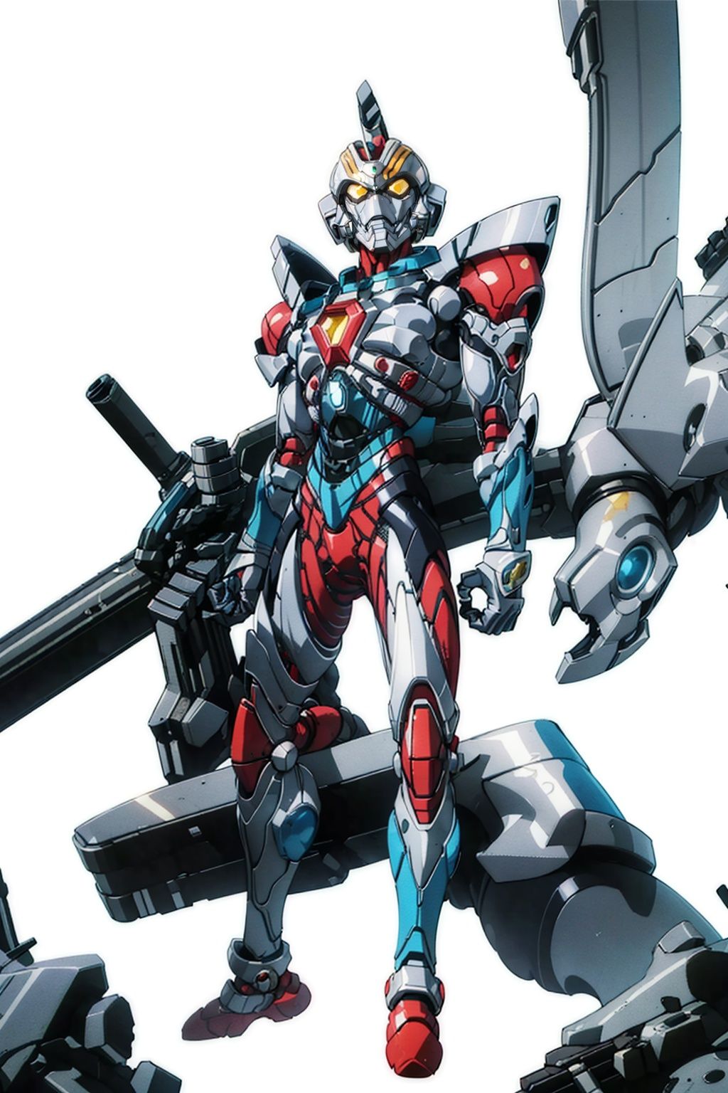 (masterpiece:1.3), (the best quality:1.2), (super fine illustrations:1.2), (Masterpiece), high quality, high detail,((white background:1.2)), looking at viewer, (SOLO:1.4),outline,,simple background, helmet,super robot, machinery,shoulder armor,breastplate,armor,gauntlets, robot,mecha