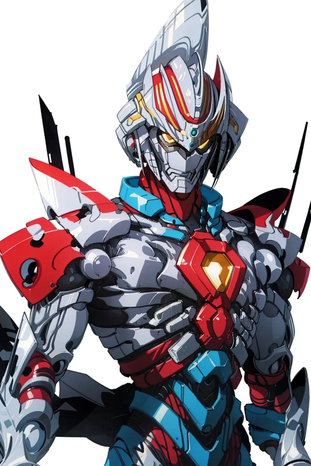 (masterpiece:1.3), (the best quality:1.2), (super fine illustrations:1.2), (Masterpiece), high quality, high detail,((white background:1.2)), looking at viewer, (SOLO:1.4),outline,,simple background, helmet,super robot, machinery,shoulder armor,breastplate,armor,gauntlets, robot,mecha