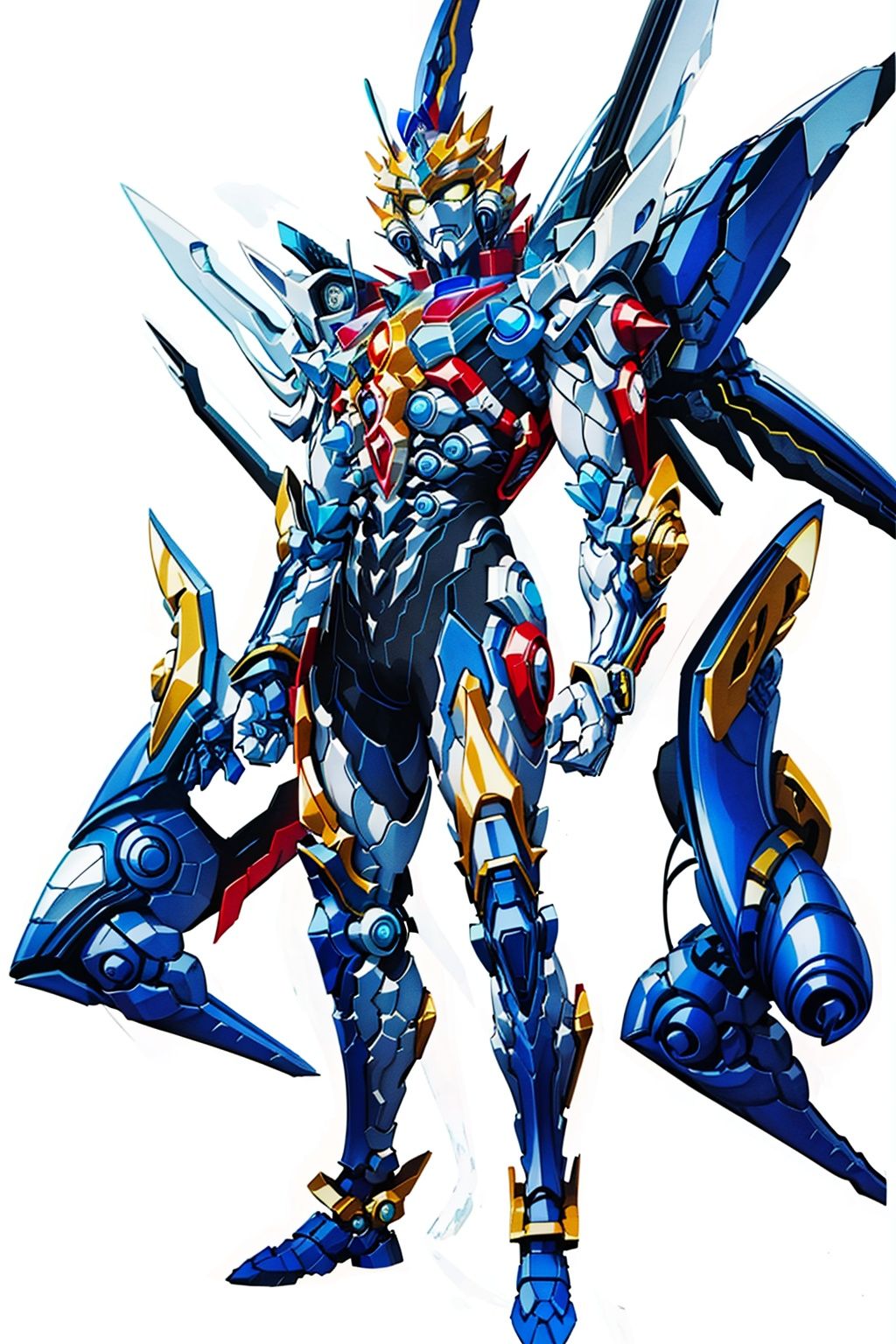 (masterpiece:1.3), (the best quality:1.2), (super fine illustrations:1.2), (Masterpiece), high quality, high detail,((white background:1.2)), looking at viewer, (SOLO:1.4),outline,,simple background, mecha,super robot,robot,breastplate,armor,shoulder armor,gauntlets,cover,mask,helmet,mecha