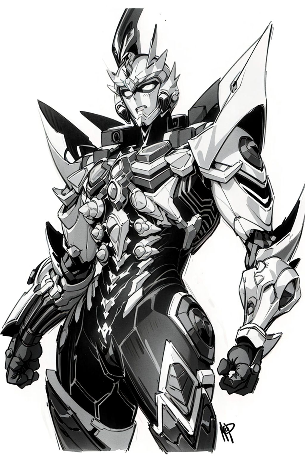 (masterpiece:1.3), (the best quality:1.2), (super fine illustrations:1.2), (Masterpiece), high quality, high detail,((white background:1.2)), looking at viewer, (SOLO:1.4),outline,,simple background, mecha,super robot,robot,breastplate,armor,shoulder armor,gauntlets,cover,mask,helmet,mecha