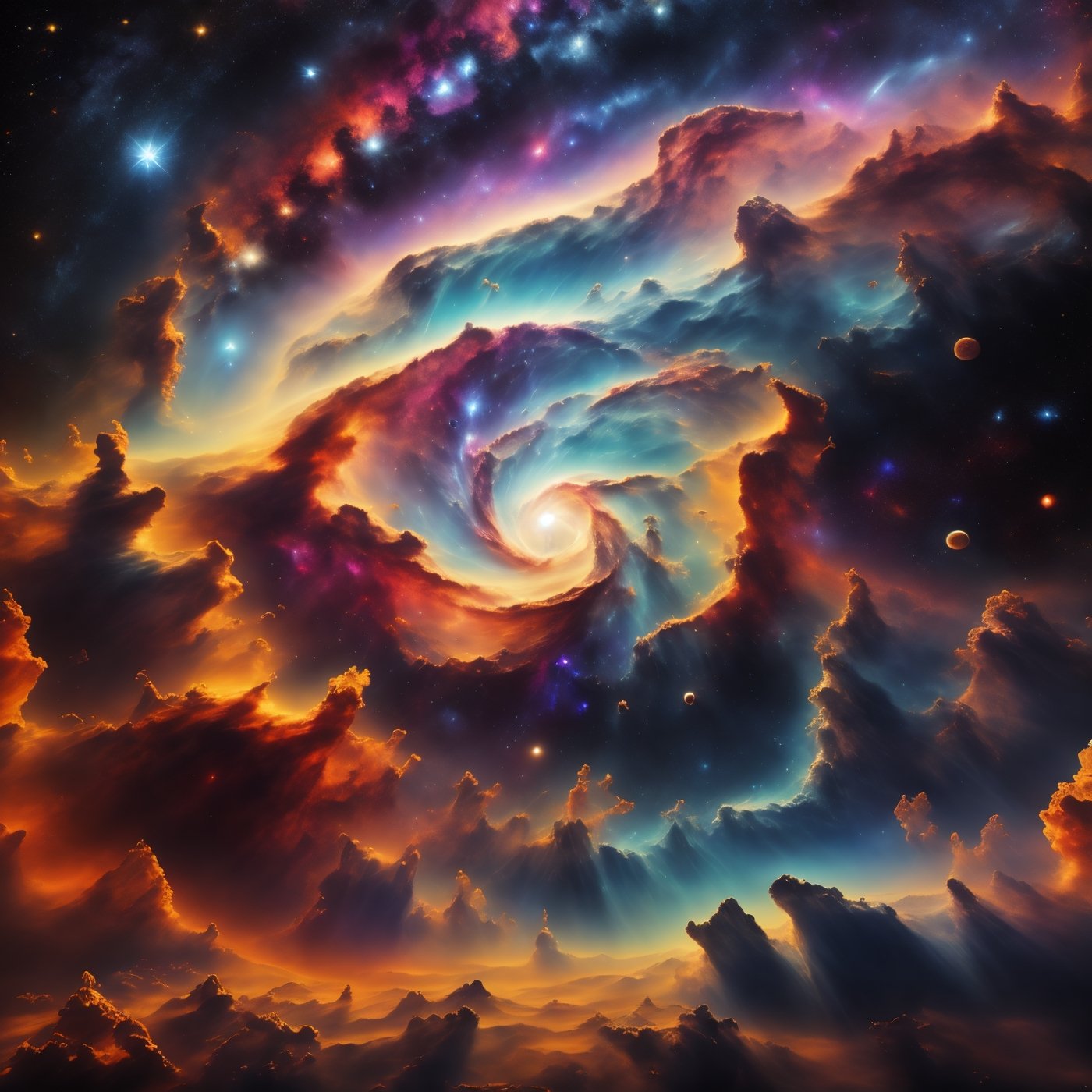 (best quality, 8K, ultra-detailed, masterpiece), (outer space, nebula, galaxy), Transport the viewer to the depths of the cosmos with an 8K masterpiece. Render a cinematic, photorealistic portrayal of outer space, highlighting a breathtaking nebula and galaxy. Pay meticulous attention to ultra-details in the cosmic landscape, capturing the vivid colors and intricate patterns of celestial phenomena. This image should evoke a sense of wonder and awe as it immerses the viewer in the grandeur of the universe.