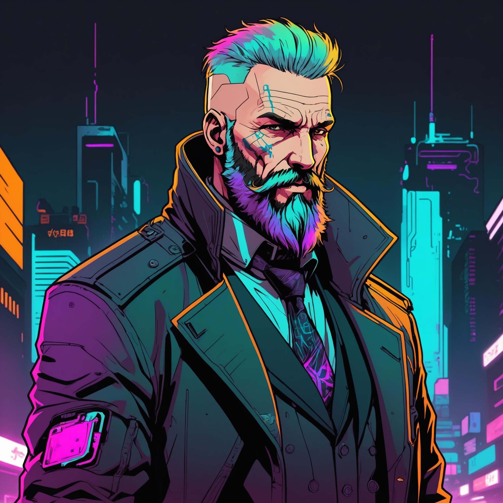 (line art art),  2D,  a old hitman on Tensor.Art