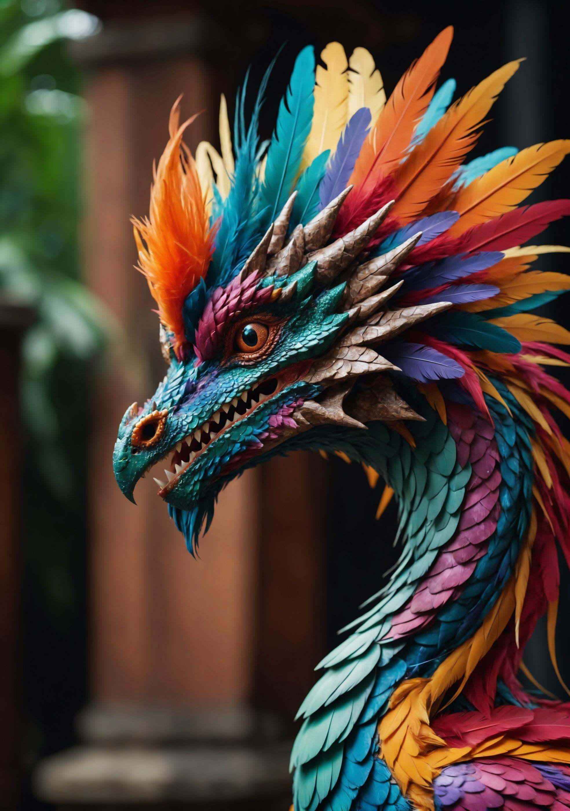 a colorful exotic dragon_bird,  feathers,  film grain on Tensor.Art