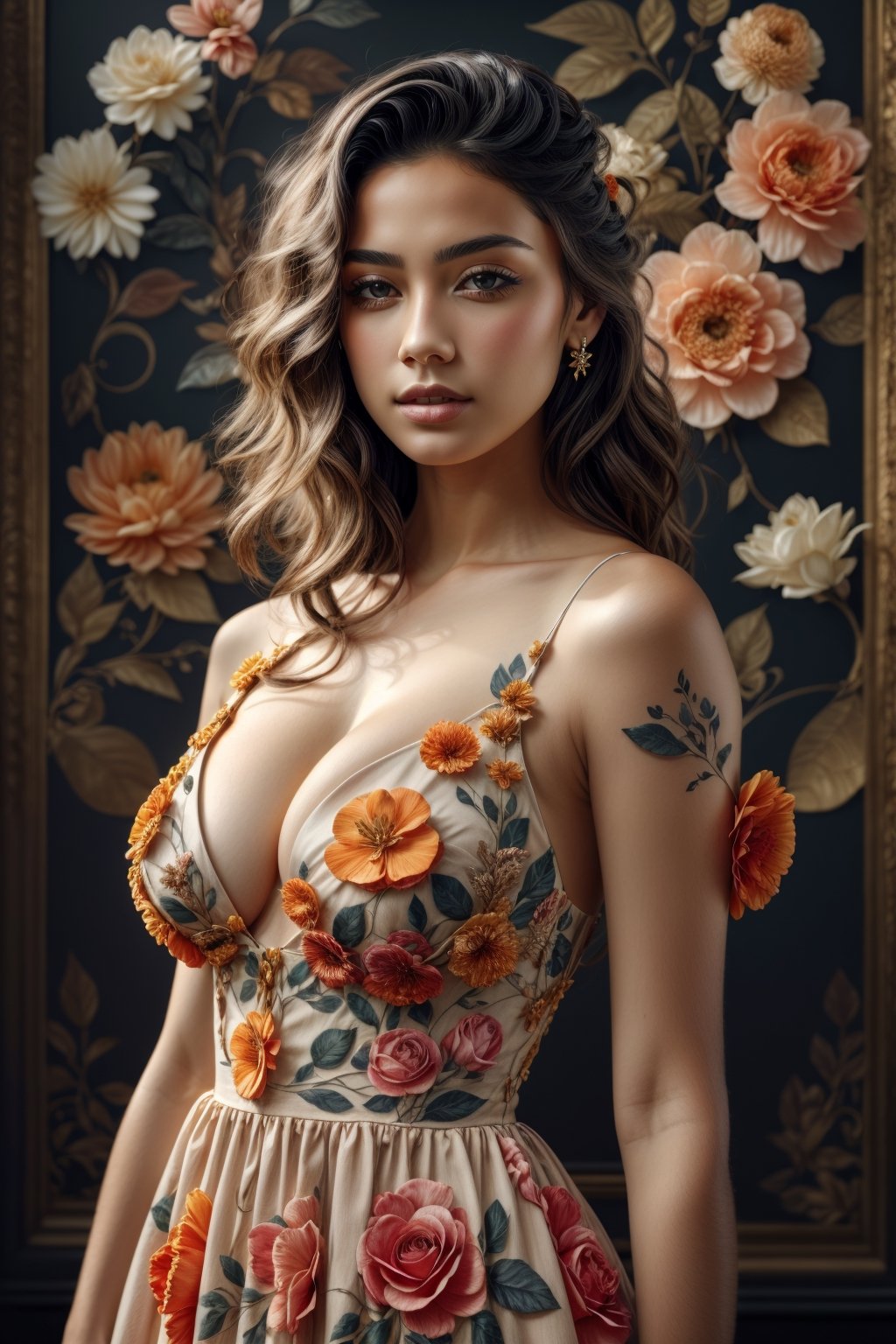 portrait,  woman,  flower dress on Tensor.Art