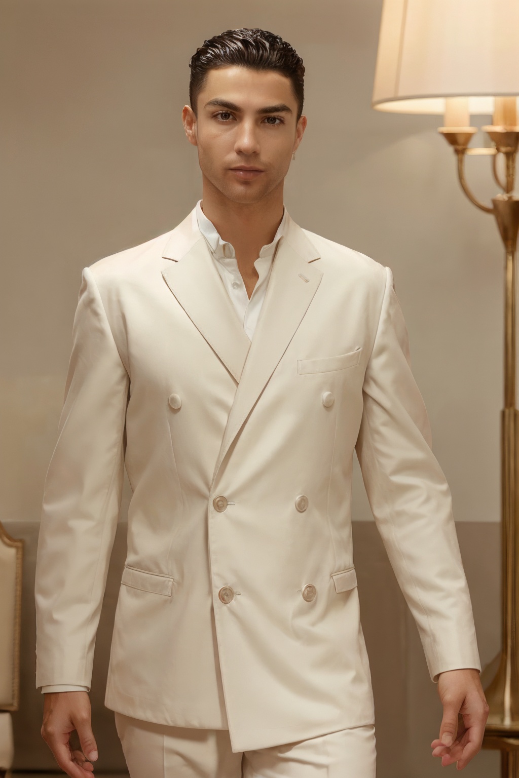 r0n4ld0A ,dashing 33-year-old with refined features and a sophisticated demeanor poses against a timeless backdrop. The 4K resolution highlights every aspect of his elegance and charm, elegance-themed photography by Eleanor Eleganza, 2023, 4K camera, soft studio lighting, <lora:r0n4ld0-06:0.8>, <lora:users_LORA_614422834634253146_yuzu2:0.2>