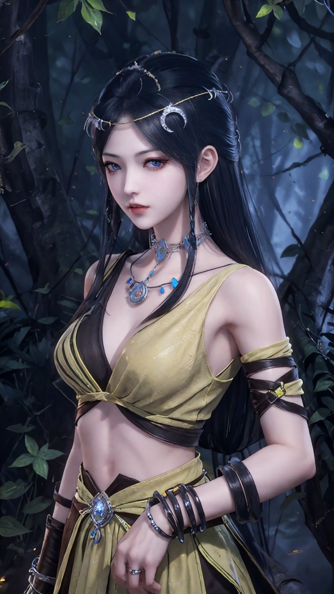 Best quality,masterpiece,lifelike,high definition,A girl,Long black hair,jewelry,jewelry,Simple background,stand,Looking at the viewer,