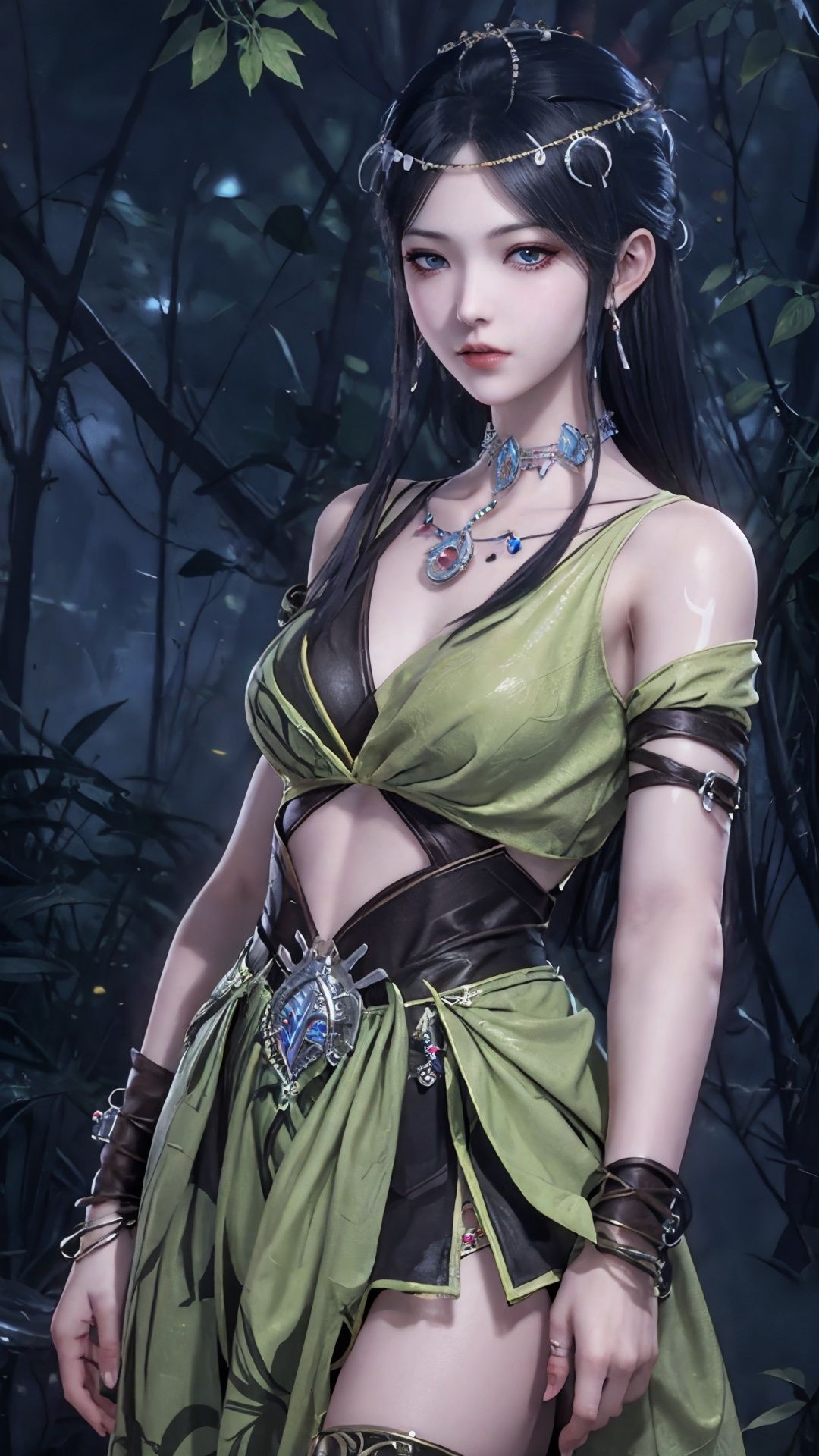 Best quality,masterpiece,lifelike,high definition,A girl,Long black hair,jewelry,jewelry,Simple background,stand,Looking at the viewer,