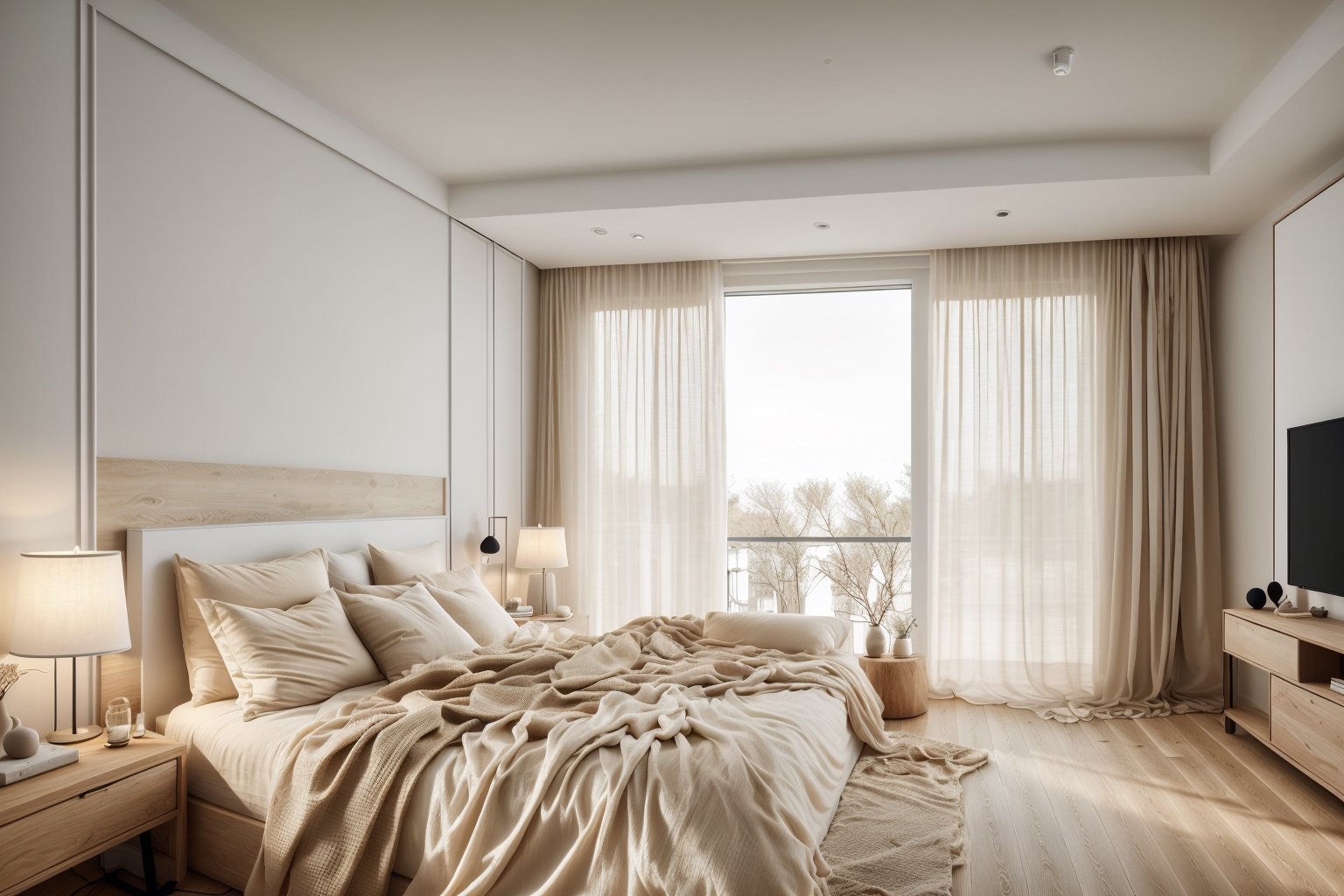 minimalism_bedroom_interior,  warming indoor lighting,  white ceilling by Architech1904 on Tensor.Art