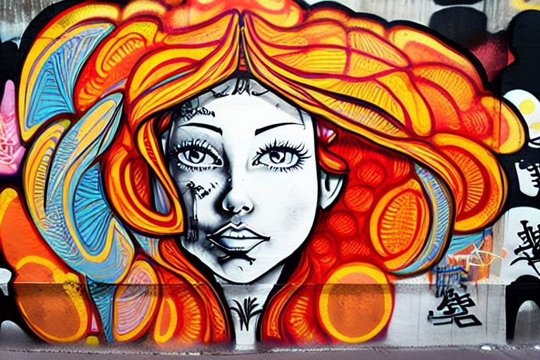 <lora:涂鸦_Graffiti-000009:0.9>,masterpiece,best quality,graffiti, 1girl, solo, traditional media, teeth, looking at viewer, english text, portrait, hood, lips, eyelashes, clenched teeth, red hair, orange hair, colored skin, zipper