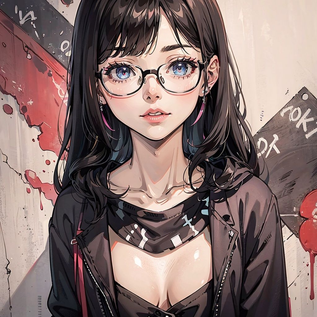 A girl, graffiti, colorful, glasses,hell
