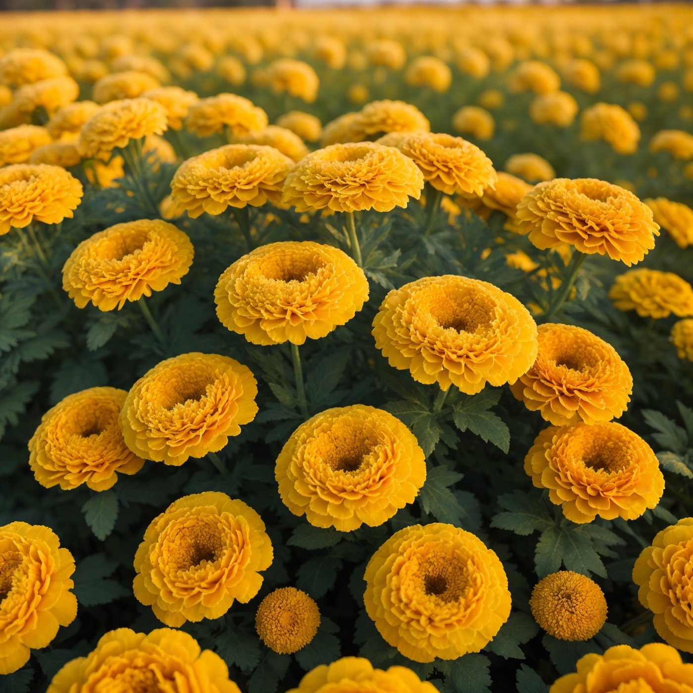 A mesmerizing 8K photograph of a cluster of marigolds,  bathed in soft,  (warm by Ai Art Vision on Tensor.Art