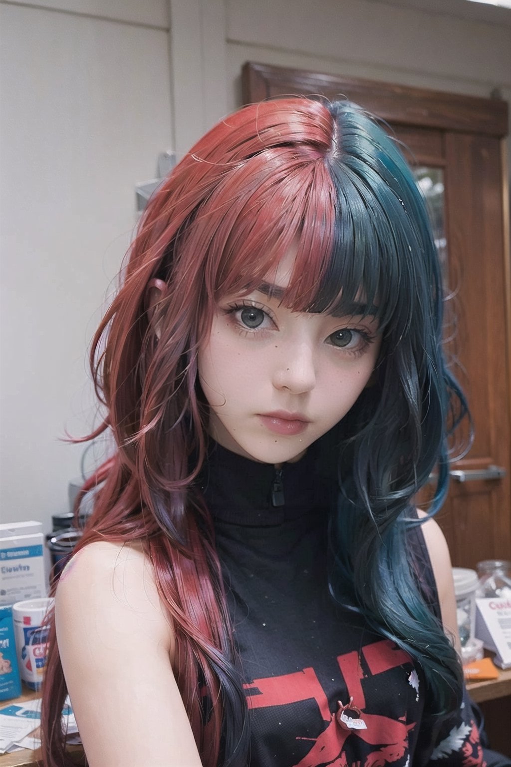 1girl,  half colors,  red hair on Tensor.Art