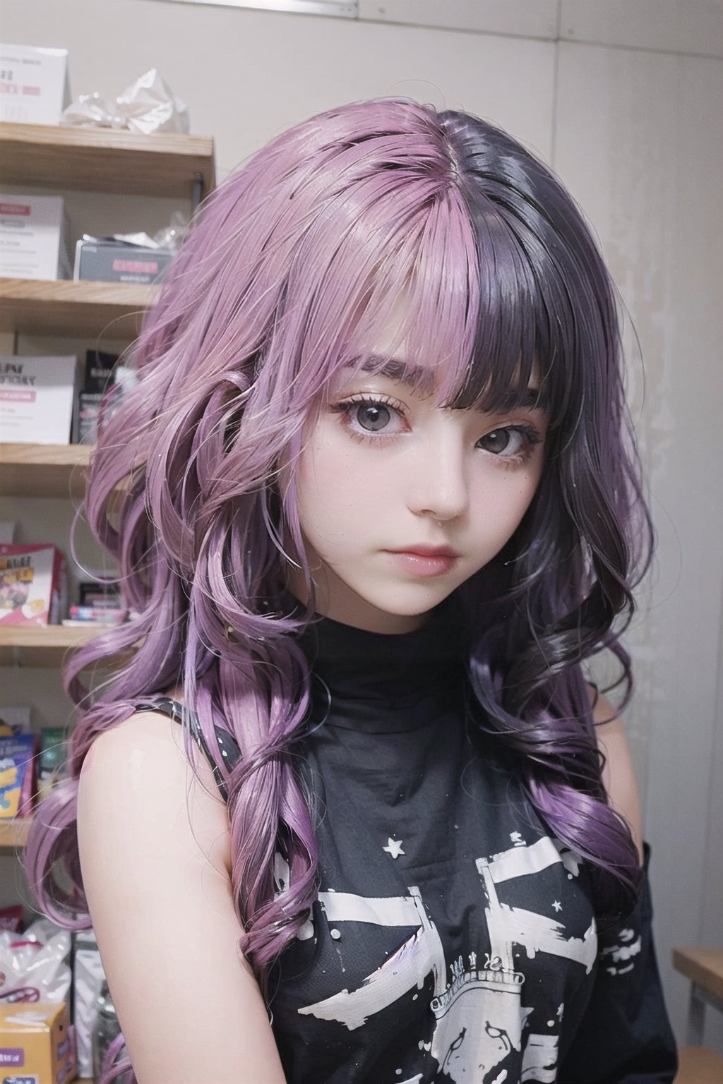 1girl,  half colors,  purple hair on Tensor.Art