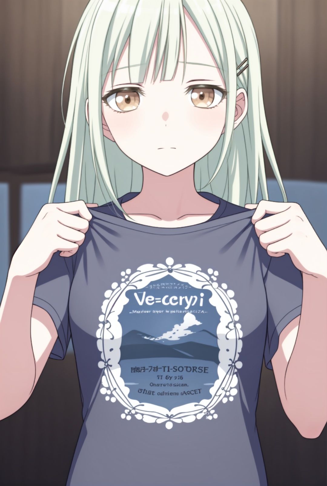 expressionless,masterpiece, best quality,t-shirt,hairpin