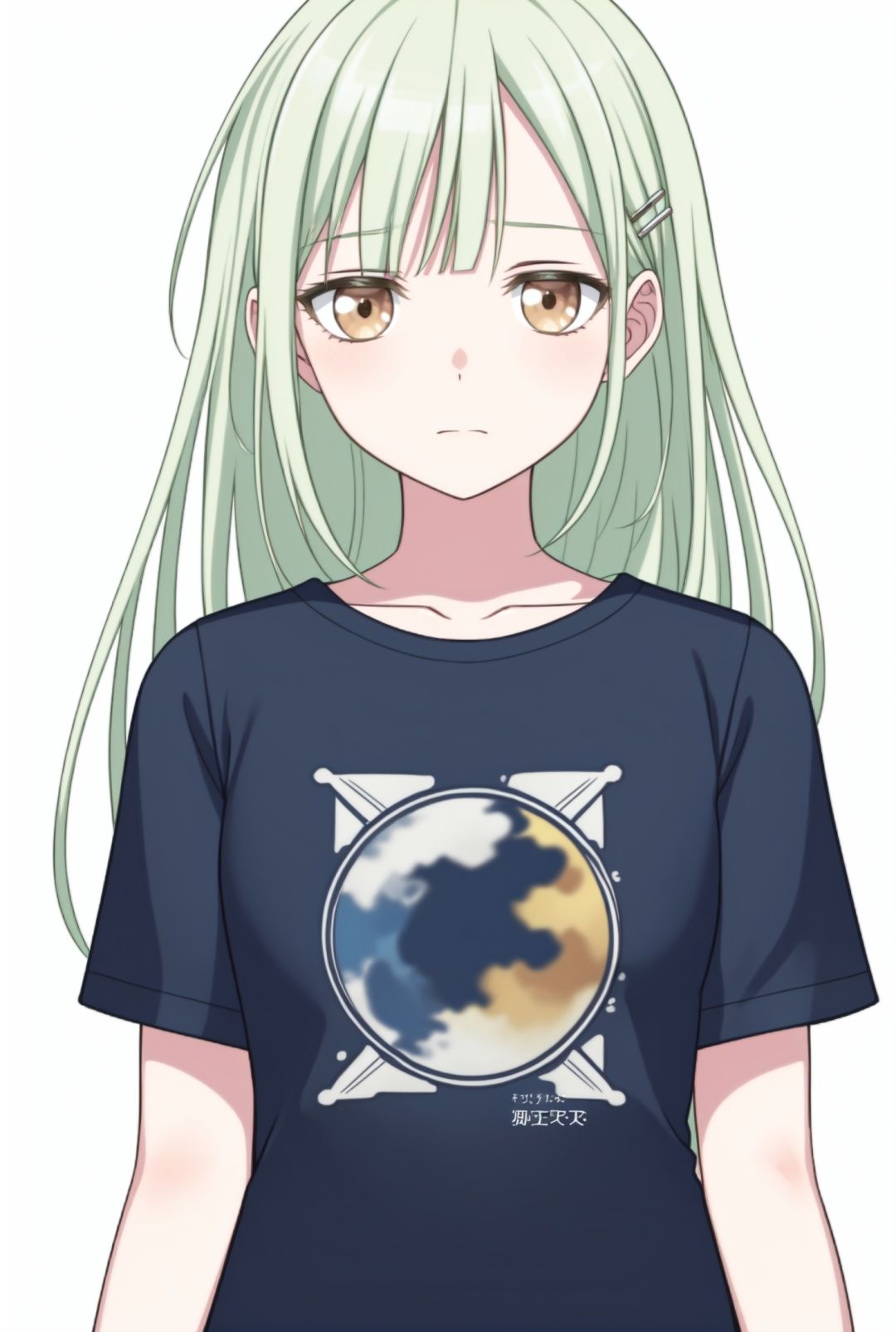 expressionless,masterpiece, best quality,t-shirt,hairpin