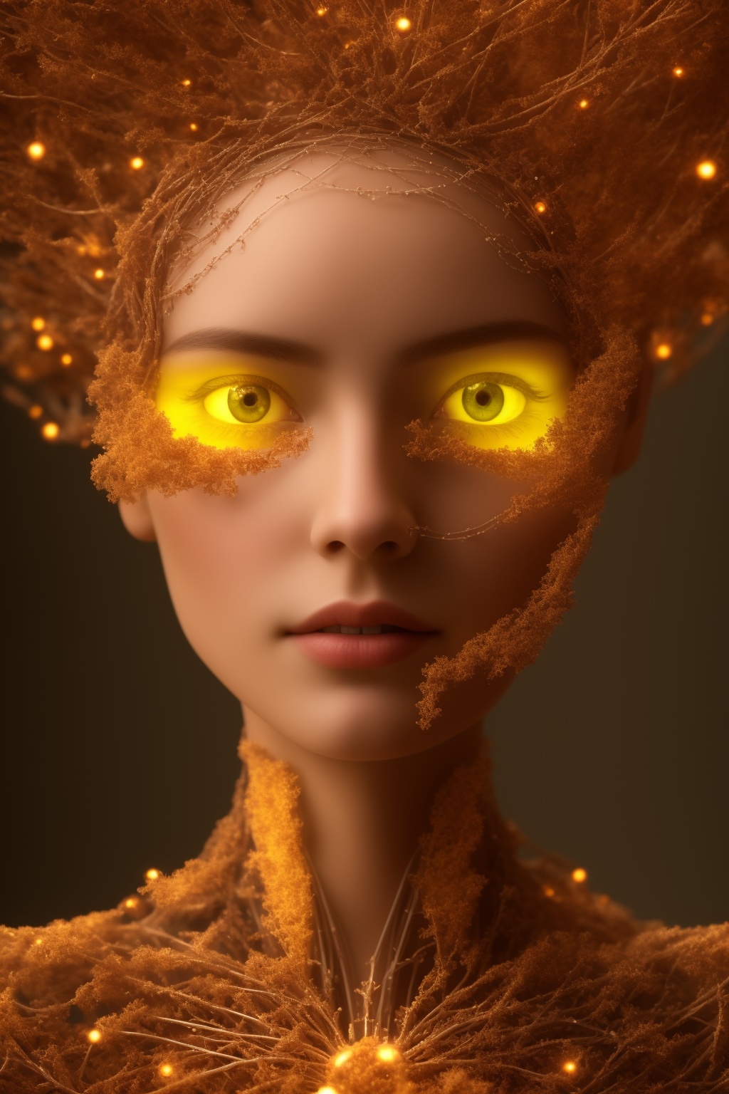 (best quality, 8K, highres, masterpiece),  ultra-detailed,  (photo-realistic,  lifelike) cinematic close-up photograph of a captivating neural network organism. This ethereal creation seamlessly merges the features of a divine woman with an intricate anatomical face,  showcasing mesmerizing biomechanical details. The high-resolution image captures the essence of a surreal fusion between biology and technology,  creating a true masterpiece that invites viewers into a world of wonder and intrigue.