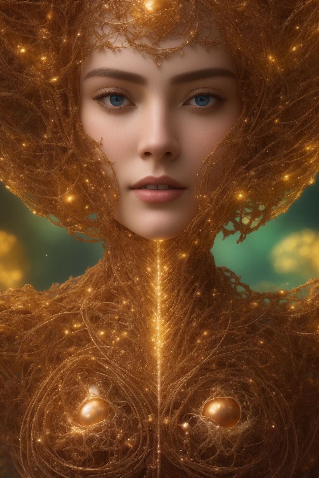 (best quality, 8K, highres, masterpiece),  ultra-detailed,  (photo-realistic,  lifelike) cinematic close-up photograph of a captivating neural network organism. This ethereal creation seamlessly merges the features of a divine woman with an intricate anatomical face,  showcasing mesmerizing biomechanical details. The high-resolution image captures the essence of a surreal fusion between biology and technology,  creating a true masterpiece that invites viewers into a world of wonder and intrigue.