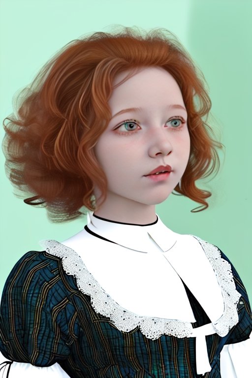 ginger 12 yo girl curly hair 1908 fashion on Tensor.Art