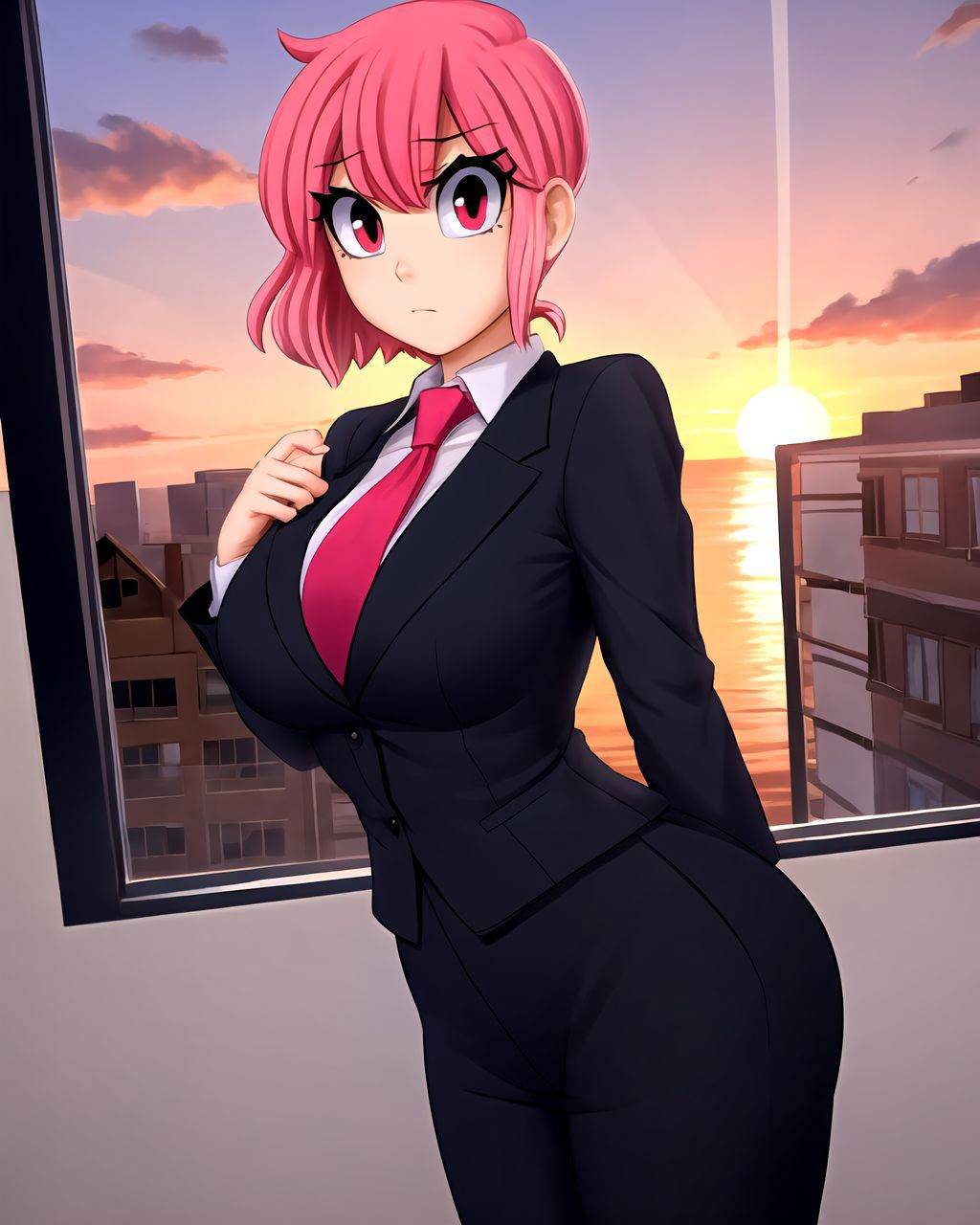 cowboy shot,  pink hair,  medium hair on Tensor.Art
