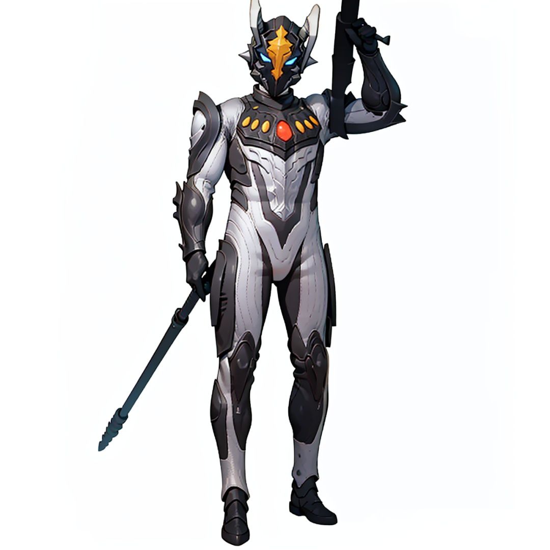 (masterpiece:1.3), (the best quality:1.2), (super fine illustrations:1.2), (Masterpiece), high quality, high detail,((white background:1.2)), looking at viewer, (SOLO:1.4),outline,,simple background,breastplate,shoulder armor,gauntlets,cover,mask, helmet, full armor,weapon,spikes, armor, gloves, horns,horns