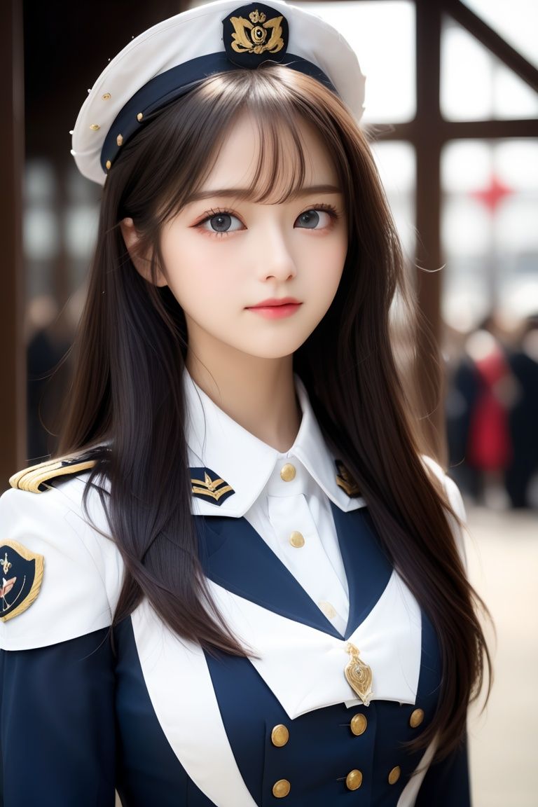 1girl,solo,Best quality,masterpiece,realistic,real,beautiful perfect face,long_hair,huge bust,huge filesize,weak light,look at the audience,full_body,<lora:美女2123:1>,miko,naval_uniform,