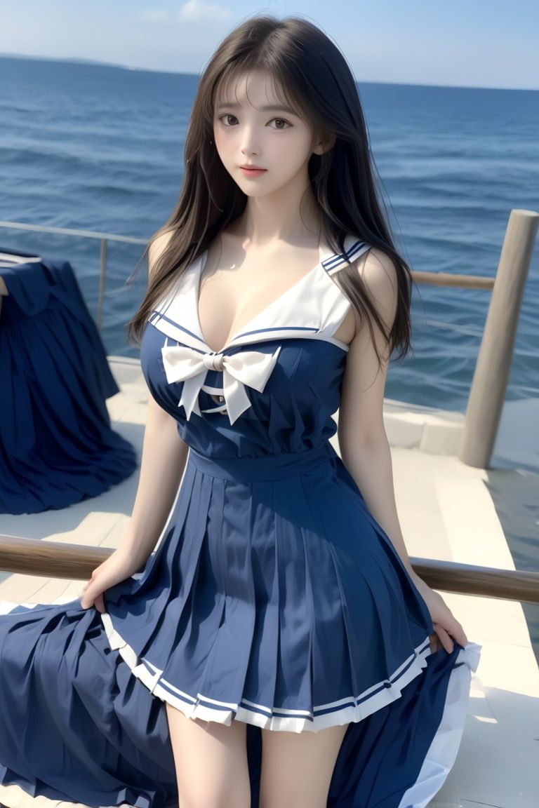 1girl,solo,Best quality,masterpiece,realistic,real,beautiful perfect face,long_hair,huge bust,huge filesize,weak light,look at the audience,<lora:aki-000002_2:1.2>,full_body,sailor_dress,