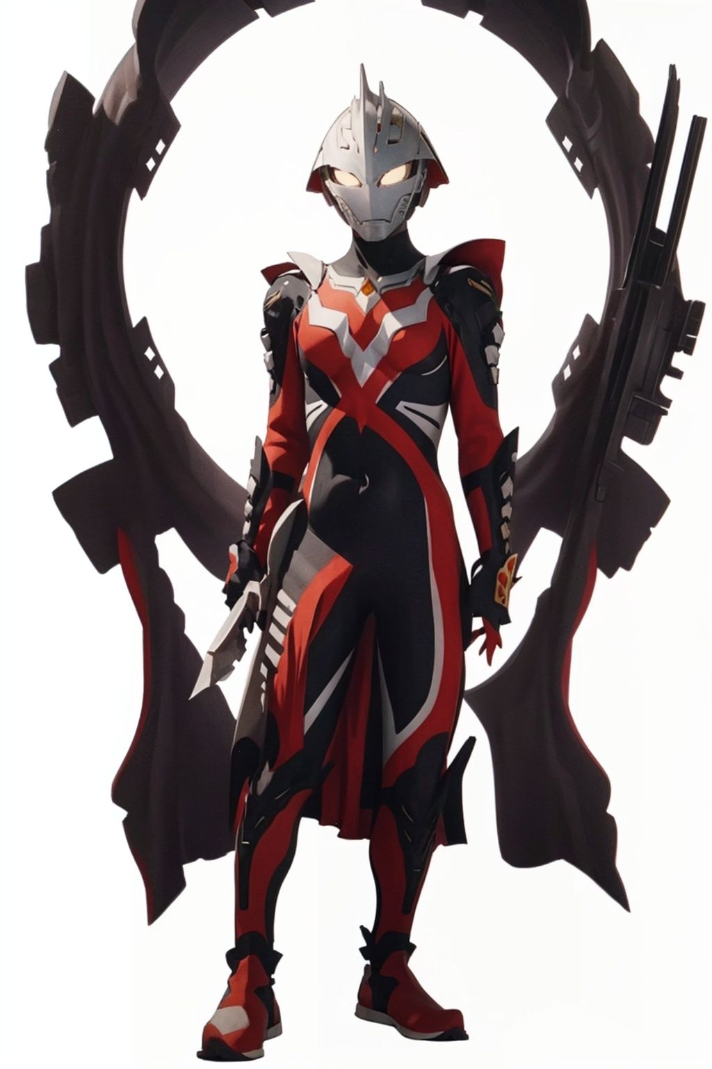 (masterpiece:1.3), (the best quality:1.2), (super fine illustrations:1.2), (Masterpiece), high quality, high detail,((white background:1.2)), looking at viewer, (SOLO:1.4),outline,,simple background,breastplate,shoulder armor,gauntlets,cover,mask,helmet,full armor,weapon,armor,gloves,bodysuit