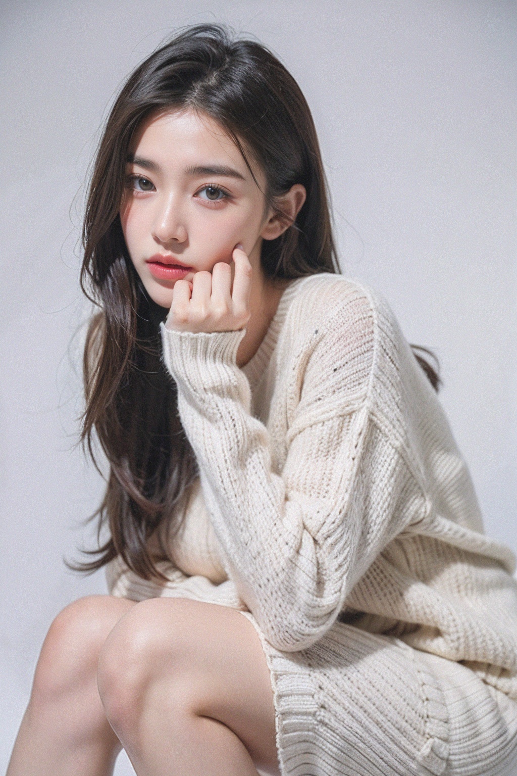 1girl,  sweater,  white background on Tensor.Art