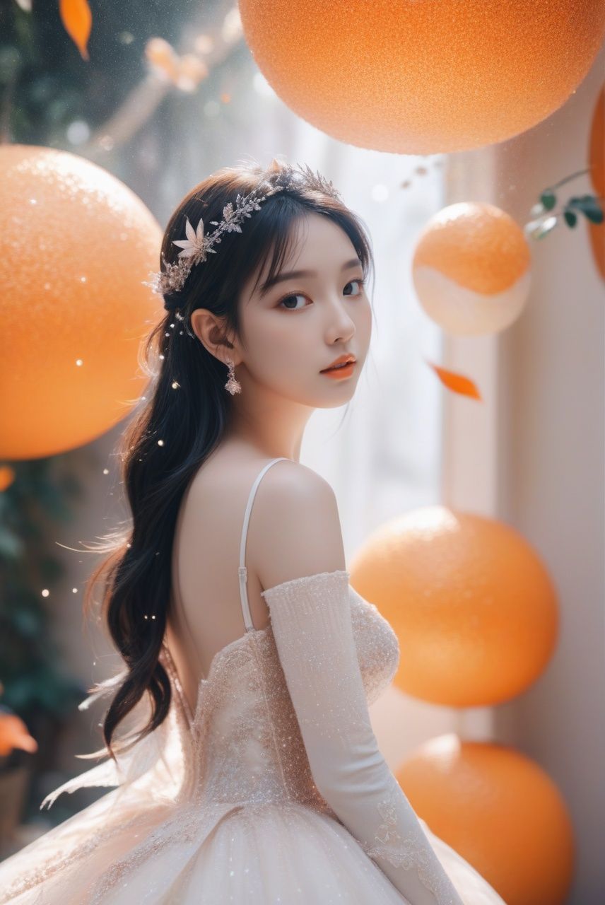  (((Fairy))), Story, bride posing under a fairy tale, elaborate scene style, glitter, orange, realistic style, 8k, exposure blend, medium shot, bokeh, (hdr:1.4), high contrast, (cinematic, orange and white film), (muted colors, dim colors, soothing tones:1.3), low saturation, (hyperdetailed:1.2), (noir:0.4), Fairy,wlop, monkren