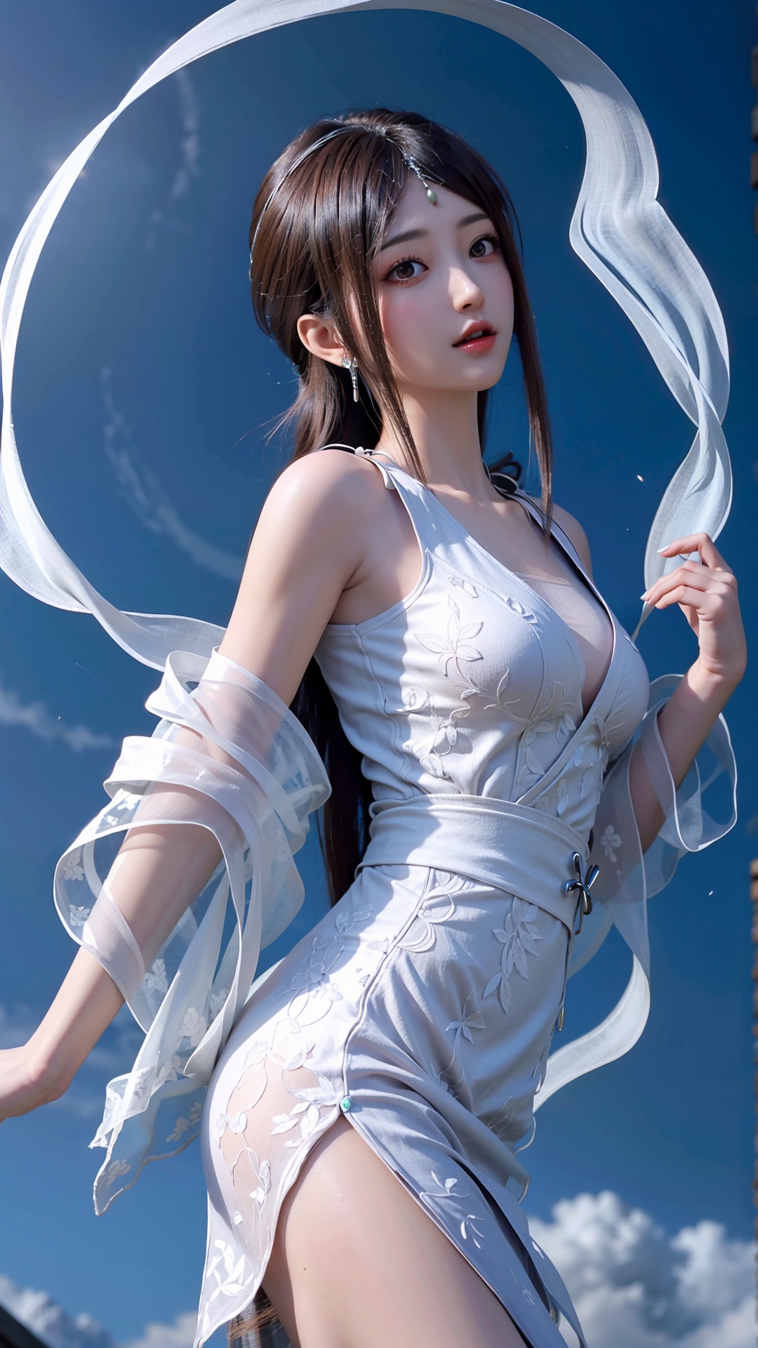  masterpiece,best quality,1girl, brown eyes, long hair, dress ,cowboy shot, dynamic pose, dynamic angle