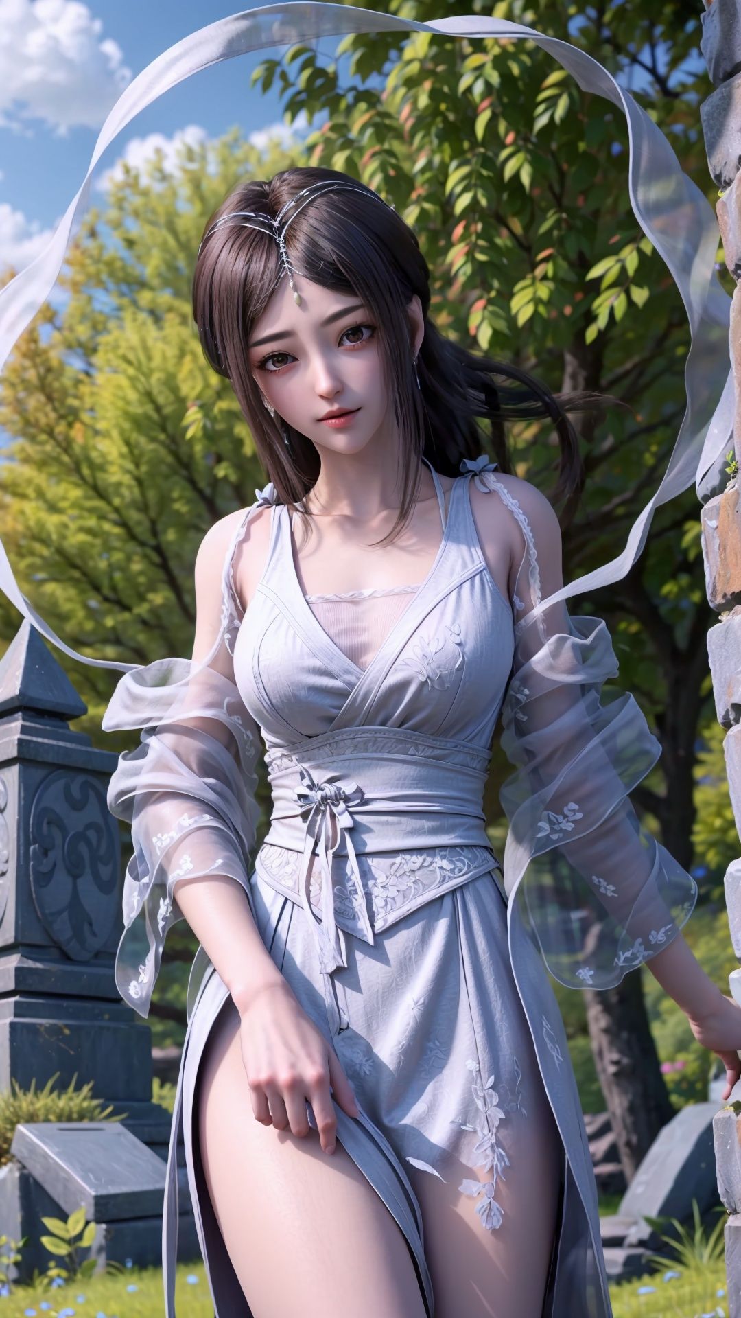 masterpiece,best quality,1girl, brown eyes, long hair, dress ,cowboy shot, dynamic pose, dynamic angle